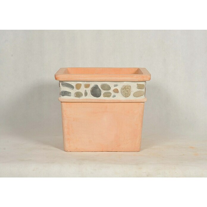 Pflanztopf Terracotta mit Stein-Dekorrand (Außenmaß (Ø x H): 48 x 40 cm, Naturmaterialien, Eckig) | BAUHAUS