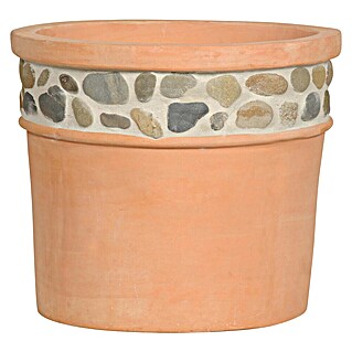 Pflanztopf Terracotta mit Stein-Dekorrand (Außenmaß (Ø x H): 48 x 40 cm, Naturmaterialien, Rund)