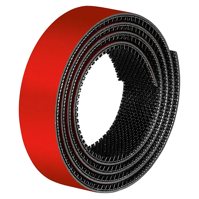 Tesa Ultra Power Klettpad Lock Tape - L x B: 1 m x 25 mm, Schwarz - Aufgerolltes rotes und schwarzes Klettverschlussband.
