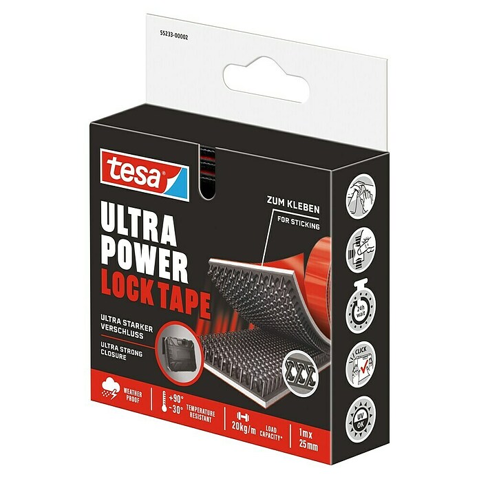 Tesa Ultra Power Klitten- en duffelstrips Lock Tape (l x b: 1 m x 25 mm, Zwart) | BAUHAUS