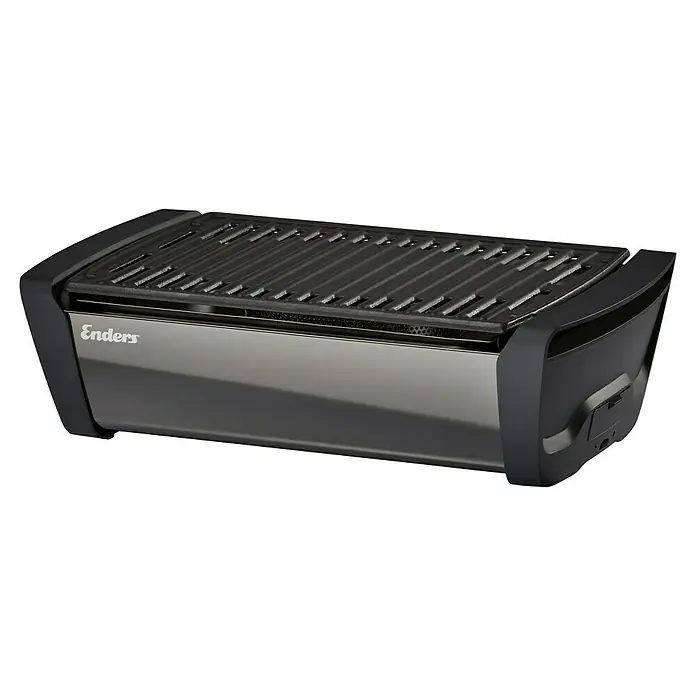 Enders Elektrogrill Aurora - MIrror-Schwarz, Grillfläche (B x T): 37 x 25 cm - Kompakter Elektrogrill in Dunkelgrau und Silber mit geriffelter Grillplatte. Tragbarer Tischgrill.
