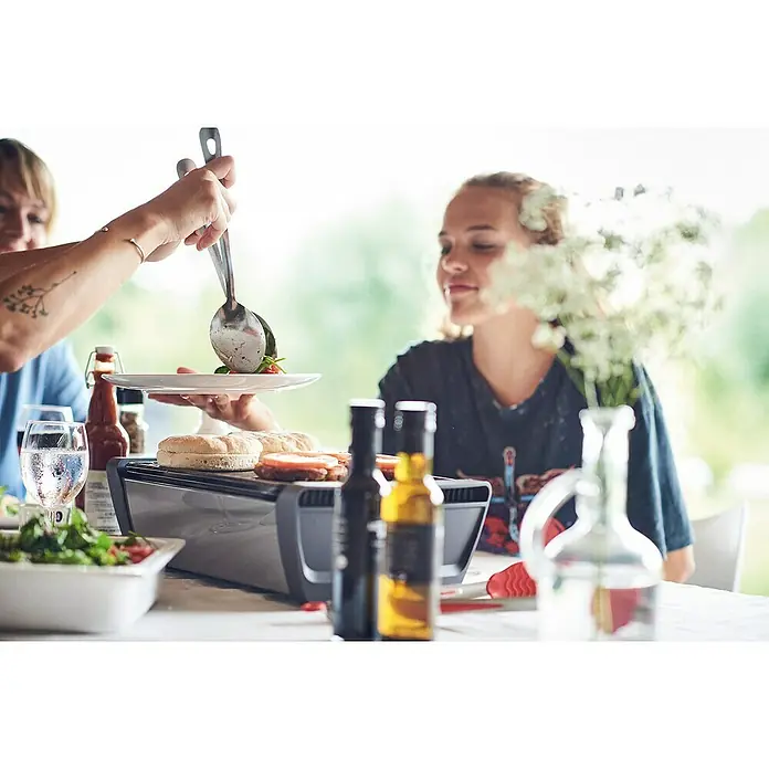 Enders Elektrogrill Aurora - Grau, Grillfläche (B x T): 37 x 25 cm - Grauer elektrischer Tischgrill kocht Burger und wärmt Brötchen bei einem zwanglosen Essen.