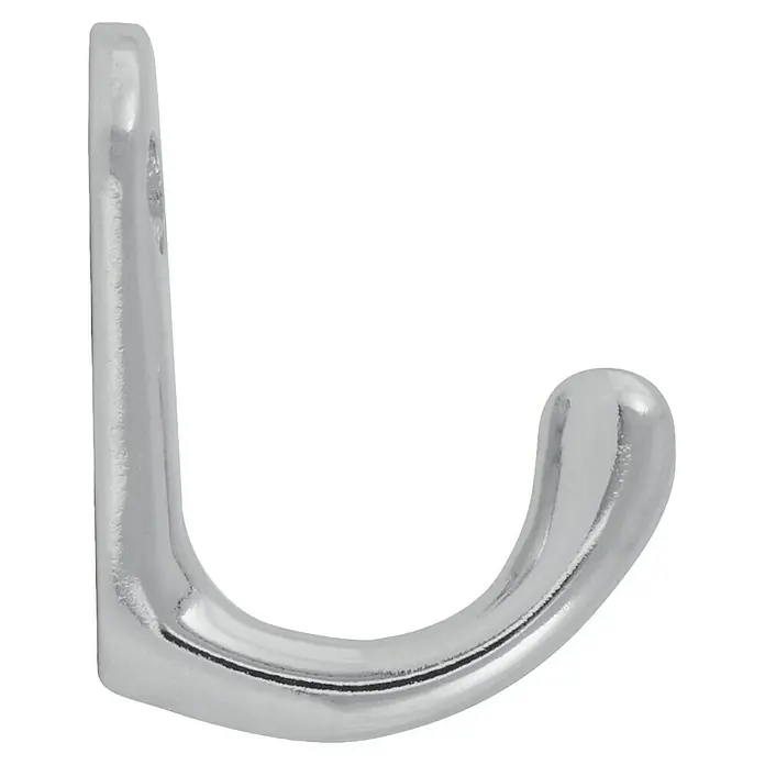 Walteco Garderobenhaken Steg - L x B x H: 40 x 17 x 36 mm, Anzahl Haken: 1 Stk., Verzinkt weiß - Silberner Metall-Kleiderhaken, J-förmig mit abgerundeter Spitze.