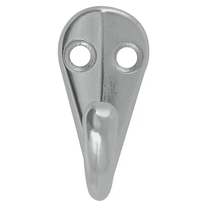 Walteco Garderobenhaken Steg - L x B x H: 40 x 17 x 36 mm, Anzahl Haken: 1 Stk., Verzinkt weiß - Silberner Metallhaken mit zwei Befestigungslöchern.