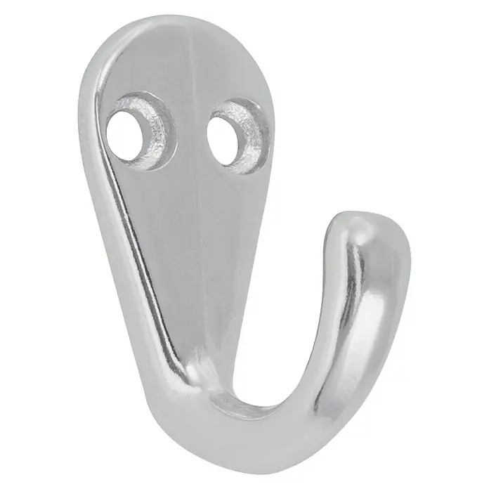 Walteco Garderobenhaken Steg - L x B x H: 40 x 17 x 36 mm, Anzahl Haken: 1 Stk., Verzinkt weiß - Glänzender silberner Wandhaken mit zwei Befestigungslöchern.