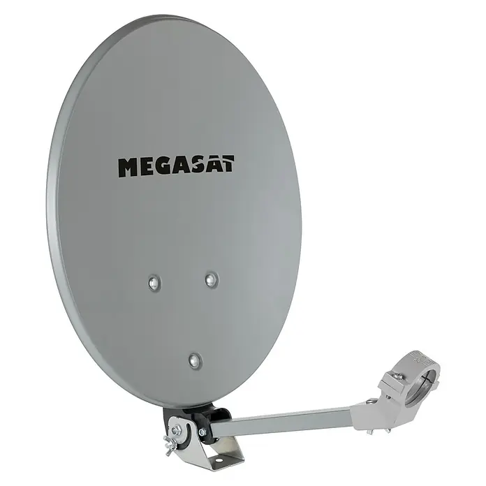 Megasat Satellitenschüssel Campingkoffer HD - Maße Spiegel: 41 × 38 cm - Graue MEGASAT Satellitenschüssel mit Montagearm.