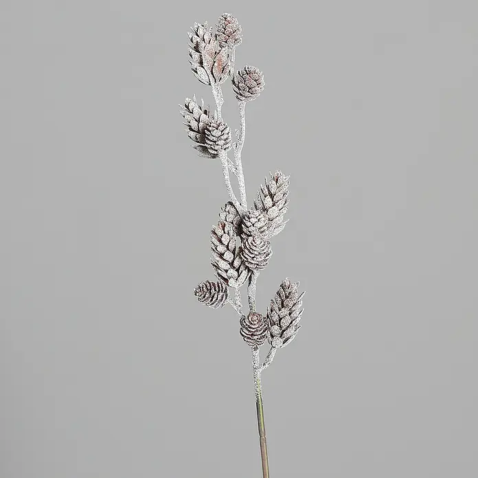 Kunstzweig Zapfen Pick - Höhe: 60 cm, Kunststoff - Dekorativer Zweig mit gefrosteten braunen Zapfen, glitzernd mit weißem Schnee.