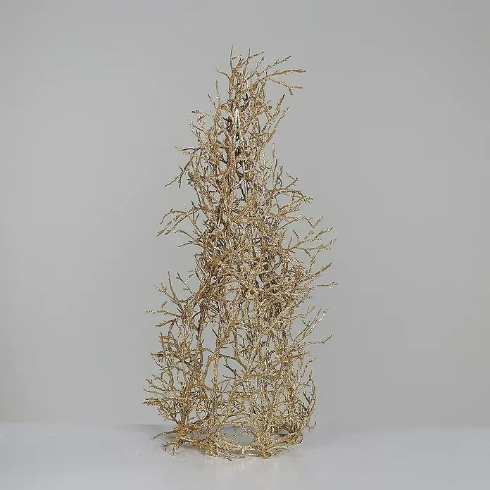 Kunstpflanze Dekobaum - Höhe: 57 cm, Gold, Kunststoff - Goldglitzerne dekorative Astskulptur.
