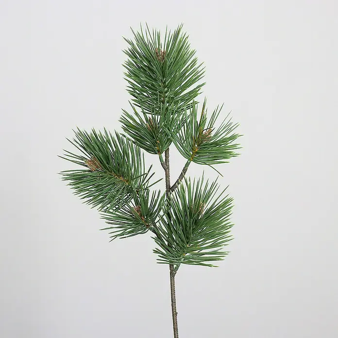 Kunstzweig Kiefernzweig - Höhe: 64 cm, Grün, Kunststoff - Künstlicher grüner Kiefernzweig mit braunen Knospen.