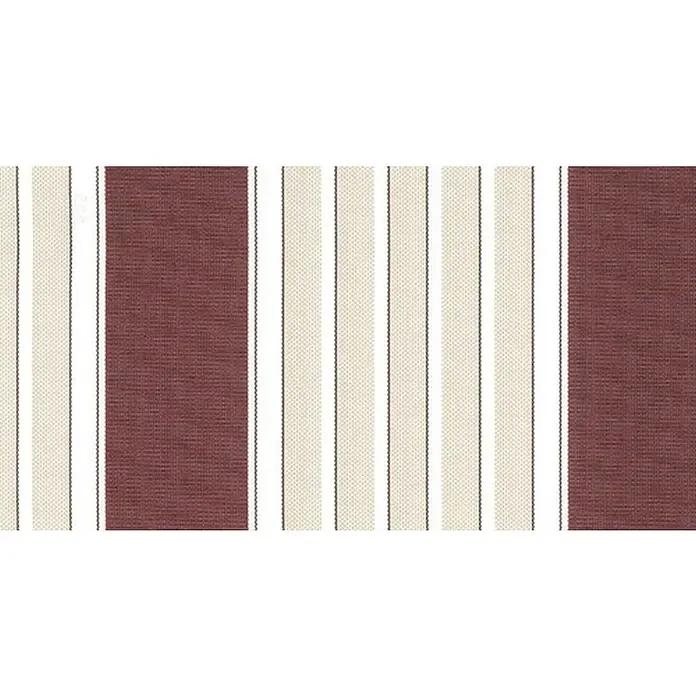 Spettmann Vollkassettenmarkise VC30 - Bordeaux/Beige, Farbe Gestell: Verkehrsweiß, Breite: 4 m, Ausfall: 3 m - Gewebter Stoff mit vertikalen Streifen in Bordeauxrot, Beige und dünnen dunklen Linien.