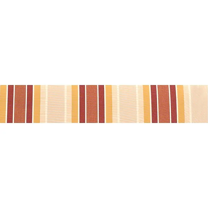 Spettmann Gelenkarmmarkise Star Fix 5996 - Rot/Gelb, Farbe Gestell: Weißaluminium, Breite: 3 m, Ausfall: 2 m - Vertikal gestreifter Stoff in Rotbraun-, Orangegold- und Off-White-Tönen.