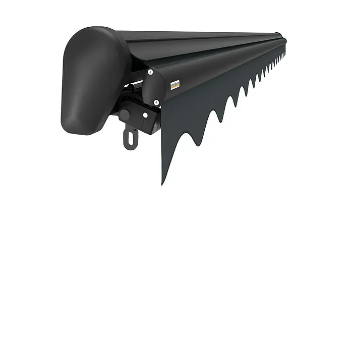 Spettmann Teilhülsenmarkise Sun LED 5842 - Grau, Farbe Gestell: Eisenglimmer matt, Breite: 4 m, Ausfall: 3 m - Schwarze Markise mit gewelltem Saum.