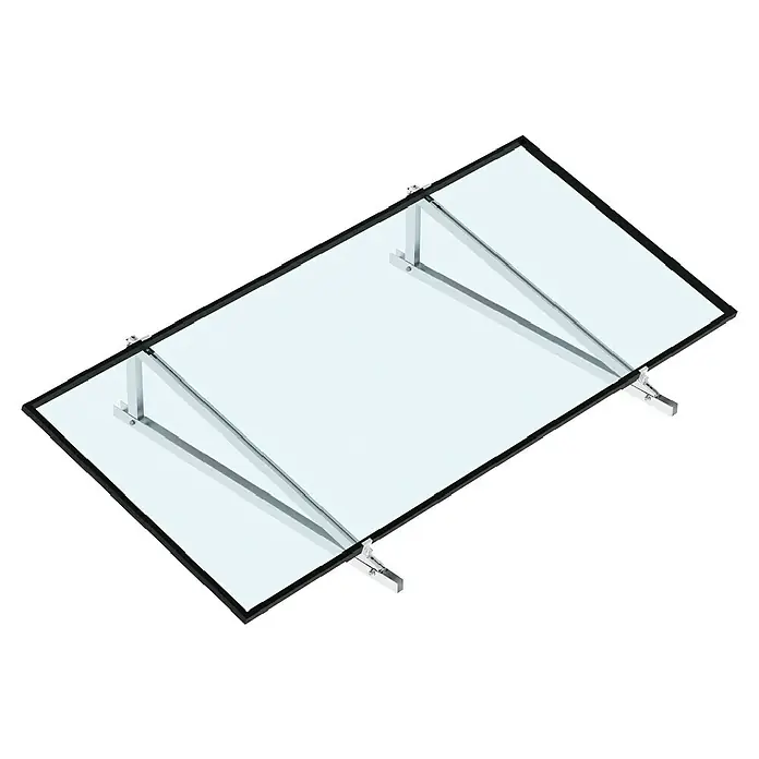 Kit de generación solar Casa de Campo - 1.500 W - Ilustración de una elegante marquesina de vidrio con soportes metálicos, que combina diseño moderno y funcionalidad.