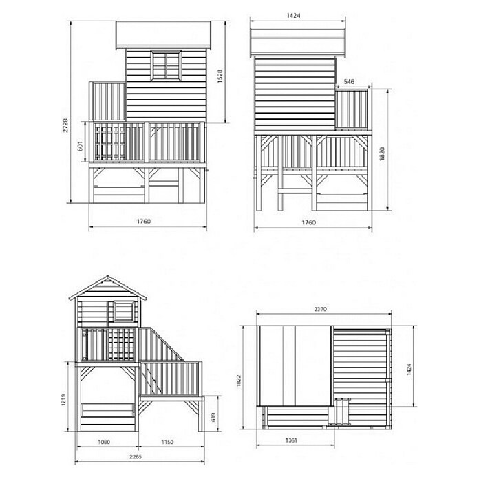 Spielhaus Tom 60 (L x B x H: 226,5 x 176 x 272 cm, Holz, Natur/Rot) | BAUHAUS
