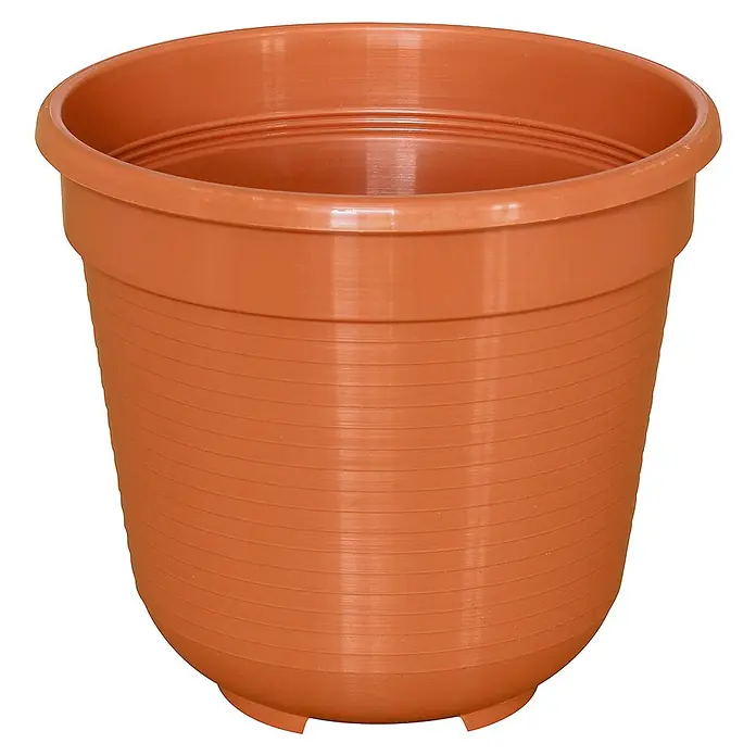 Geli Pflanztopf - Außenmaß (Ø x H): 12 x 11 cm, Kunststoff, Terracotta - Brauner Pflanztopf aus Kunststoff mit horizontalen Rillen. Ideal für Zimmer- und Gartenpflanzen.