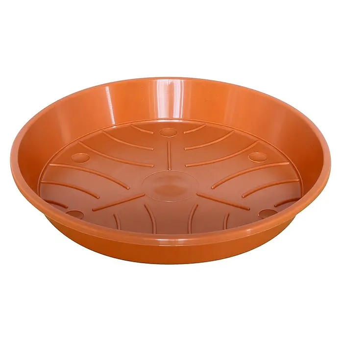 Geli Blumentopf-Untersetzer - Außenmaß (Ø x H): 15,5 x 2,3 cm, Kunststoff, Terracotta - Braune Pflanztopfuntersetzer aus Kunststoff für den Innen- und Außenbereich zum Auffangen von überschüssigem Wasser.