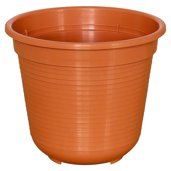 Geli Pflanztopf - Außenmaß (Ø x H): 14 x 12 cm, Kunststoff, Terracotta - Brauner Pflanztopf aus Kunststoff mit horizontalen Rillen. Ideal für Pflanzen im Innen- und Außenbereich und zur Gartendekoration.
