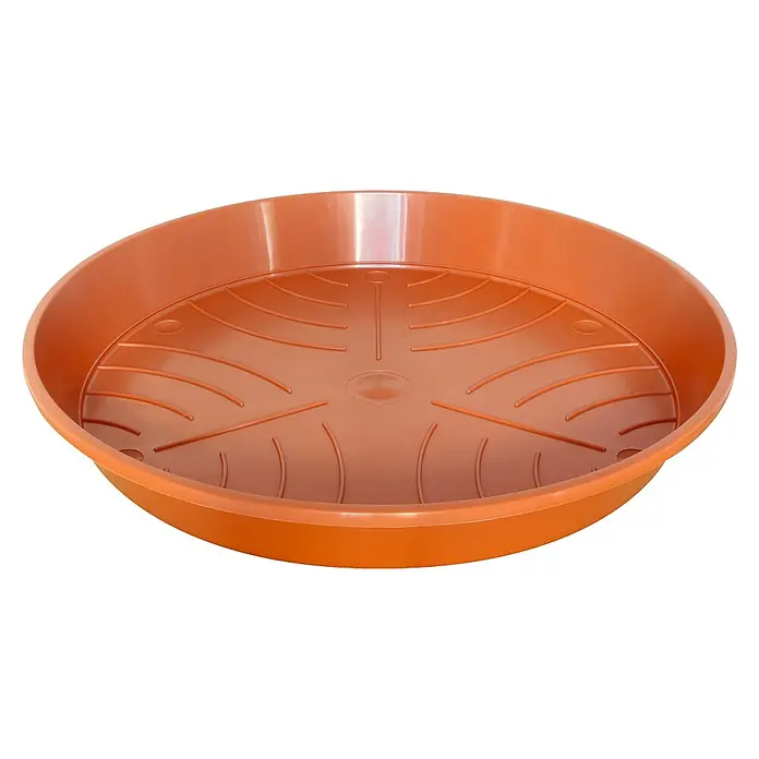 Geli Blumentopf-Untersetzer - Außenmaß (Ø x H): 29,5 x 4 cm, Kunststoff, Terracotta - Braune Untertasse für Pflanzentöpfe mit gerippter Oberfläche, um Pflanzen vor Staunässe zu schützen. Ideal für Innen- und Außenbereiche.