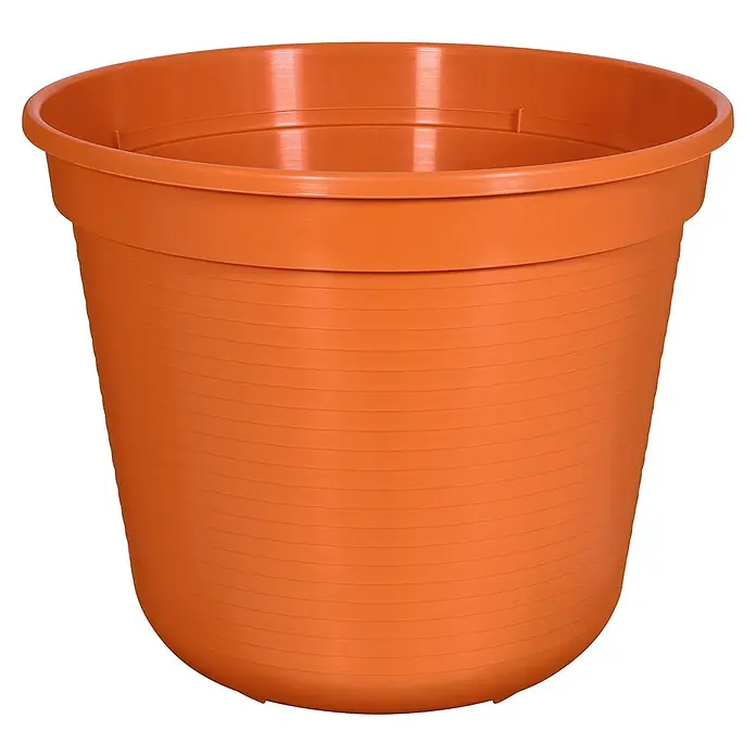 Geli Pflanztopf - Außenmaß (Ø x H): 24 x 20,5 cm, Kunststoff, Terracotta - Brauner Pflanztopf aus Kunststoff mit gerippter Oberfläche und breitem Rand, ideal für Pflanzenliebhaber.