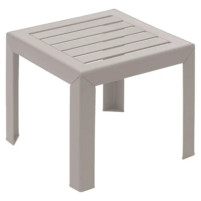 Grosfillex Garten-Beistelltisch Miami - L x B x H: 40 x 40 x 35 cm, Polypropylen, Stapelbar, Rechteckig, Beige - Hellgrauer quadratischer Beistelltisch mit Lattenrostplatte für den Innen- oder Außenbereich.