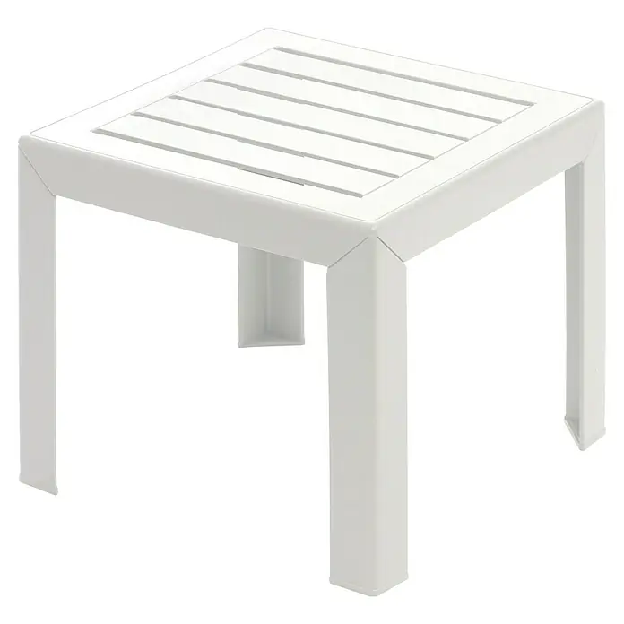 Grosfillex Garten-Beistelltisch Miami - L x B x H: 40 x 40 x 35 cm, Polypropylen, Stapelbar, Rechteckig, Weiß - Weißer quadratischer Beistelltisch mit Lattenplatte.