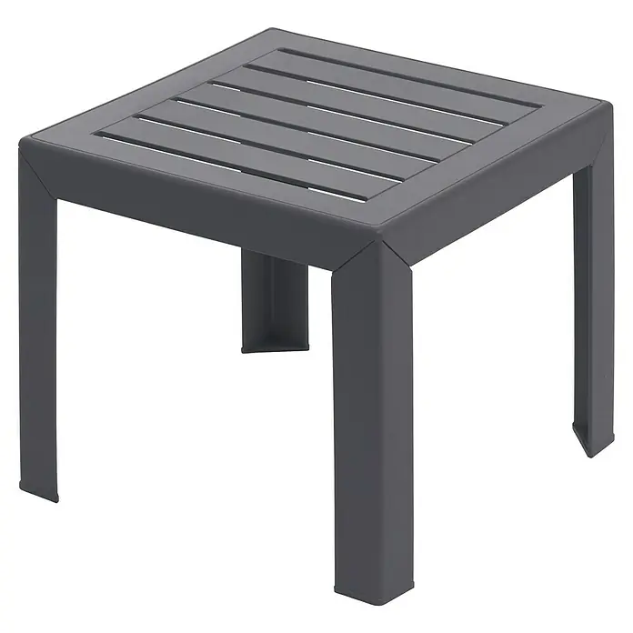 Grosfillex Garten-Beistelltisch Miami - L x B x H: 40 x 40 x 35 cm, Polypropylen, Stapelbar, Quadratisch, Anthrazit - Dunkelgrauer quadratischer Beistelltisch mit Lattenplatte und stabilen Vierkantbeinen.