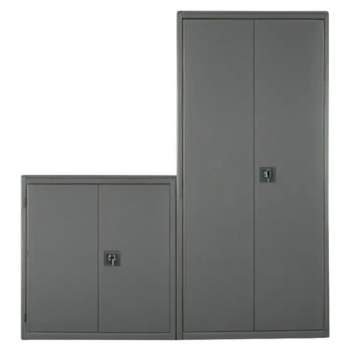 Regalux Armario multiusos metálico alto + bajo - Antracita, 2 piezas - Dos armarios metálicos grises de diferentes tamaños, perfectos para oficina o taller, ofrecen mucho espacio de almacenamiento y son cerrables.