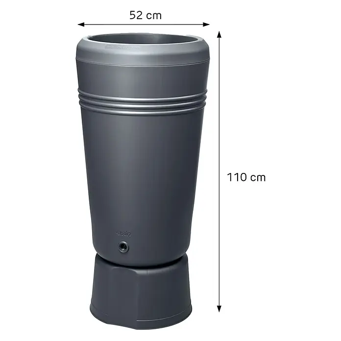 4rain Regenspeicher Azura - 120 l, Graphitgrau - Dunkelgraue Regentonne mit Sockel, 52 cm Durchmesser und 110 cm Höhe.