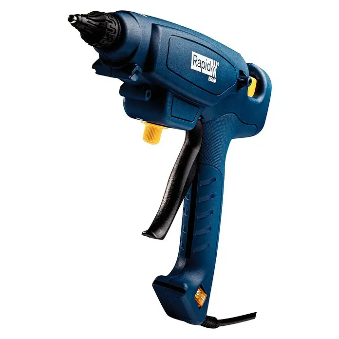 Rapid Pistola termoencoladora EG 340 PRO - Diámetro cartucho de cola: 12 mm, 120 °C - 220 °C, 220 W - La imagen muestra una pistola de pegamento caliente azul Rapid EG340, ideal para manualidades y reparaciones.