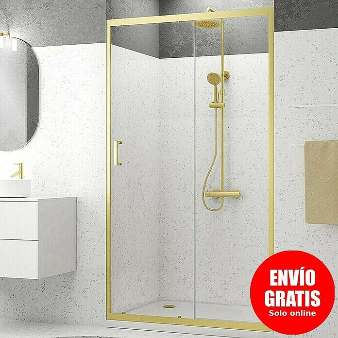 Aurlane Mampara de ducha frontal Factory (120 x 200 cm, Espesor de vidrio: 6 mm, Oro) | BAUHAUS