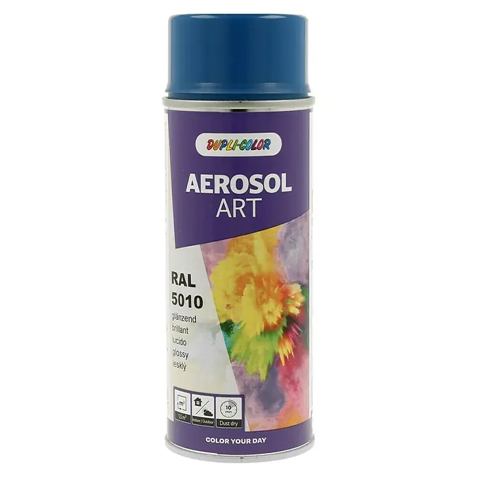 Dupli-Color Aerosol Art Sprühlack RAL 5010 - Enzianblau, Glänzend, 400 ml - Eine Dose Dupli-Color Aerosol Art Sprühfarbe RAL 5010 in glänzend, geeignet für Innen- und Außenbereiche.