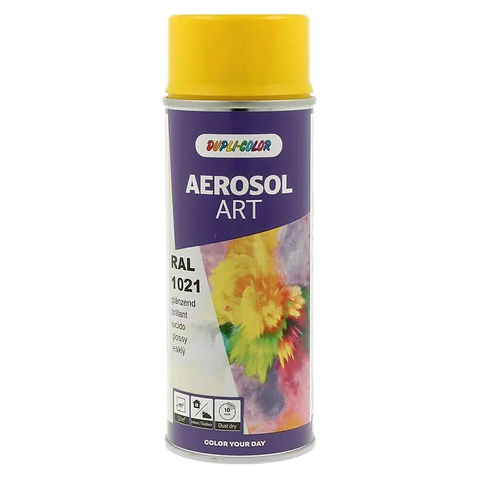 Dupli-Color Aerosol Art Sprühlack RAL 1021 - Rapsgelb, Glänzend, 400 ml - Dose Dupli-Color Aerosol Art Lack RAL 1021, glänzend, für Innen- und Außenbereiche, schnell trocknend. Ideal für künstlerische Projekte.