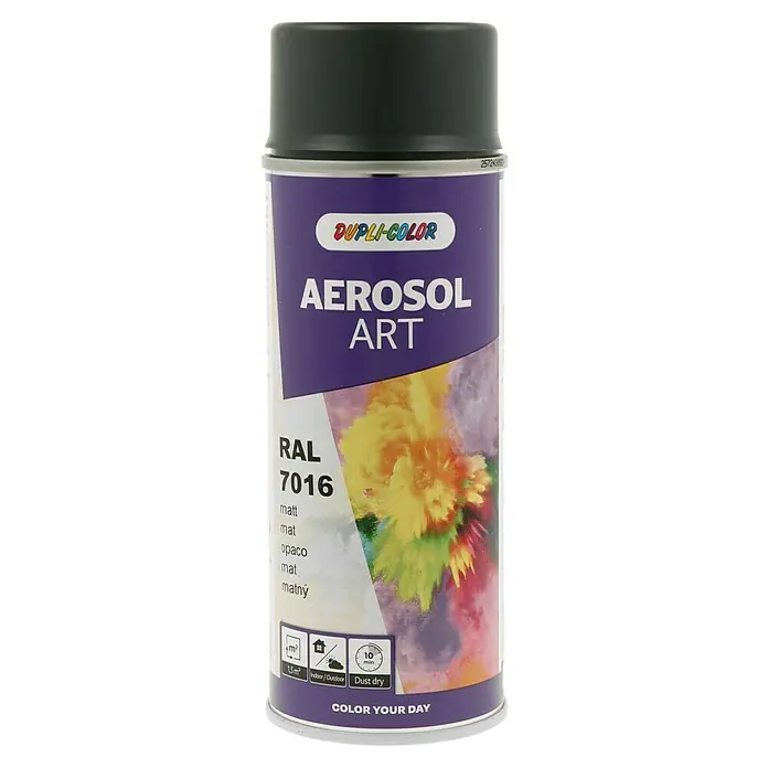 Dupli-Color Aerosol Art Sprühlack RAL 7016 - Anthrazitgrau, Matt, 400 ml - Dose Dupli-Color Aerosol Art RAL 7016 in mattem Grau. Ideal für Kunstprojekte, deckt 1,5 m² und ist staubtrocken in 10 Minuten.