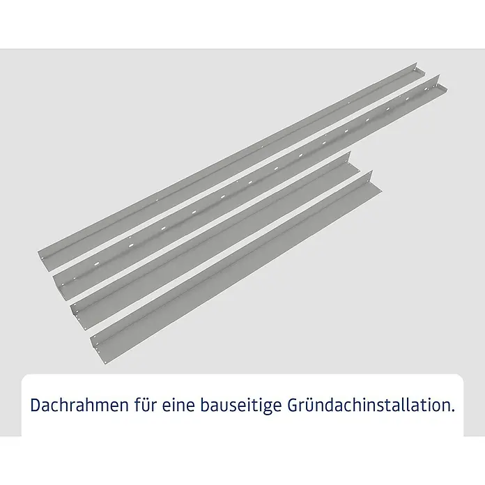 EcoStar Dachrahmen - Passend für: EcoStar Gerätehaus Euroline Trend, Grau - Graue Metallprofile mit Löchern, Komponenten für eine Gründachinstallation.