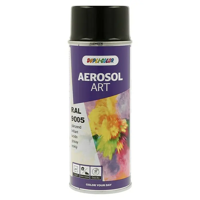 Dupli-Color Aerosol Art Sprühlack RAL 9005 - Tiefschwarz, Glänzend, 400 ml - Dose Dupli-Color Aerosol Art Sprühfarbe in RAL 9005, glänzend, für Innen- und Außenbereich, schnell trocknend und farbintensiv.