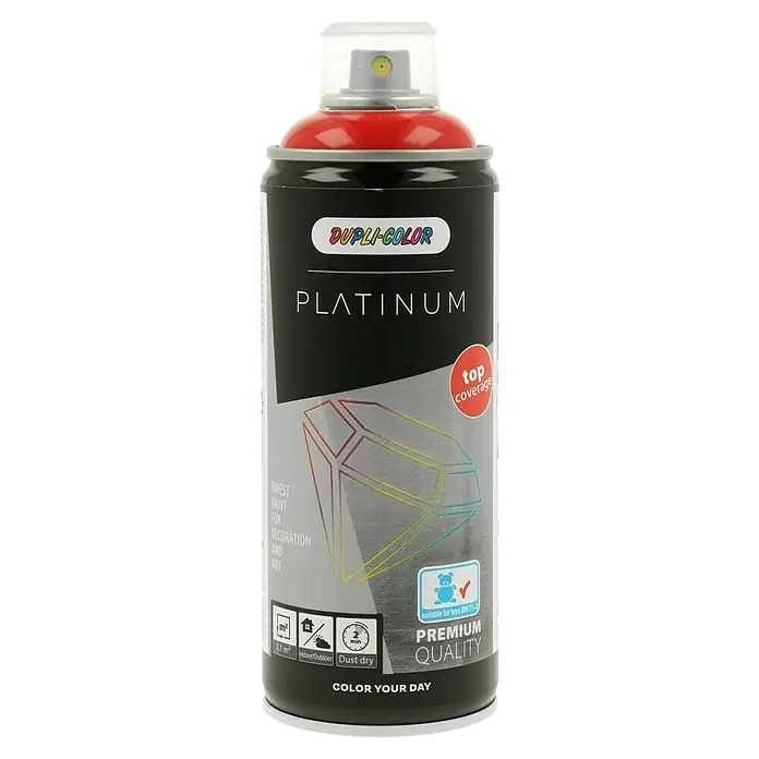 Dupli-Color Platinum Sprühlack RAL 3020 - Verkehrsrot, Glänzend, 400 ml - Dose Dupli-Color Platinum Sprühfarbe in Rot mit Informationen zu Deckkraft, Qualität und Anwendungsbereichen für Dekoration und Kunst.