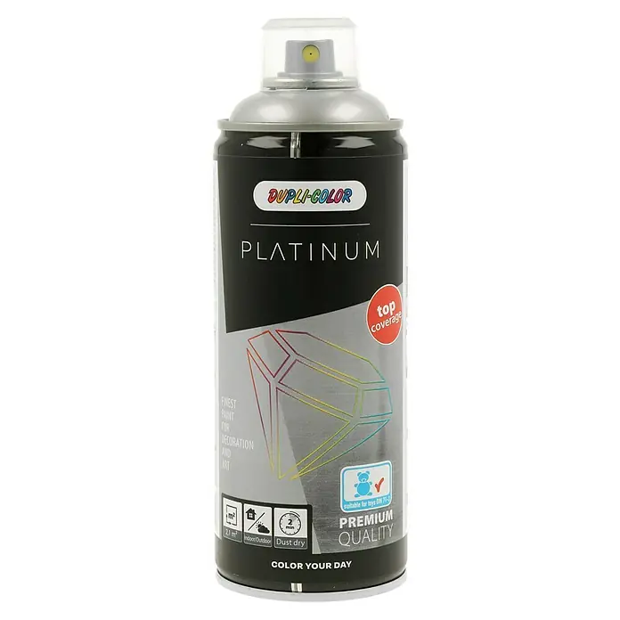 Dupli-Color Platinum Sprühlack RAL 9006 - Aluminiumweiß, Seidenmatt, 400 ml - Eine Dose Dupli-Color Platinum Sprühfarbe, geeignet für Kunst und Dekoration, mit hoher Deckkraft und schneller Trocknungszeit.