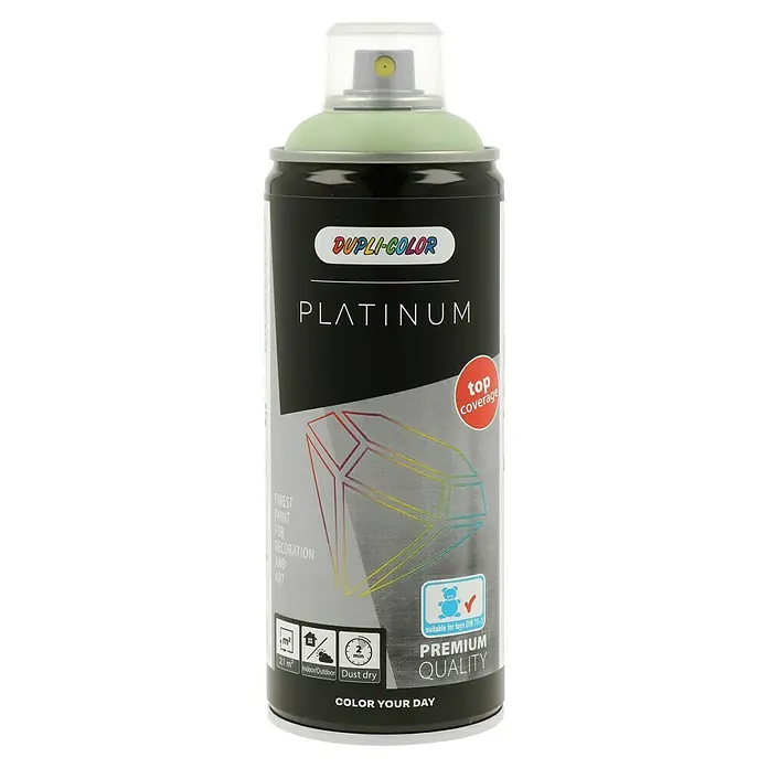 Dupli-Color Platinum Sprühlack RAL 6019 - Weißgrün, Seidenmatt, 400 ml - Abbildung einer Sprühdose Dupli-Color Platinum, ideal zum Dekorieren und Gestalten mit hochwertiger Farbe. Schnell trocknend und hohe Deckkraft.