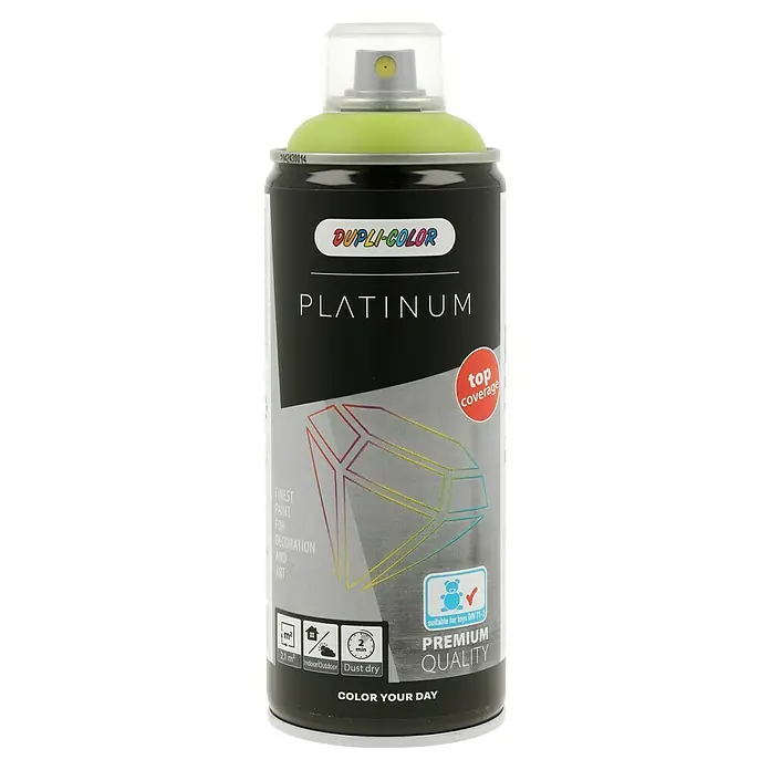 Dupli-Color Platinum Sprühlack - Frühlingsgrün, Seidenmatt, 400 ml - Eine Dose Dupli-Color Platinum Sprühfarbe in einer hellen Farbe. Geeignet für Dekoration und Kunst, mit Premium-Qualität.