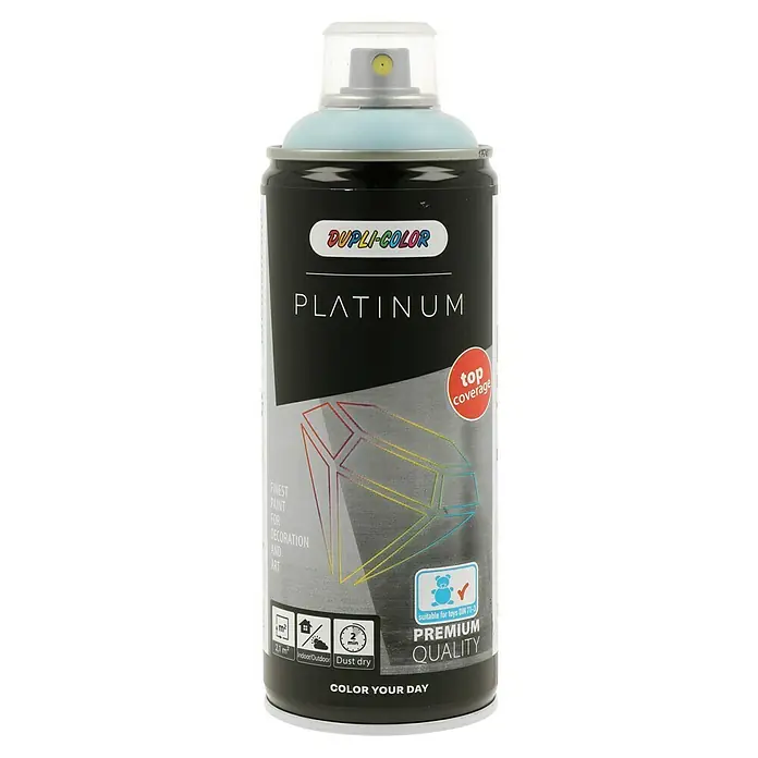 Dupli-Color Platinum Sprühlack - Eisblau, Seidenmatt, 400 ml - Dose Dupli-Color Platinum Sprühfarbe in Hellblau, ideal für Dekorationen und Kunstprojekte, mit hoher Deckkraft und schneller Trocknungszeit.