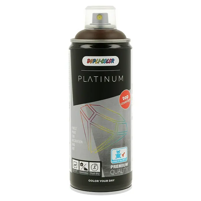 Dupli-Color Platinum Sprühlack RAL 8017 - Schokoladenbraun, Seidenmatt, 400 ml - Eine Sprühdose Dupli-Color Platinum für Deko und Kunst, mit hoher Deckkraft, schnell trocknend und für Innen- und Außenbereiche geeignet.