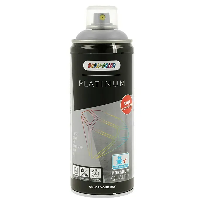 Dupli-Color Platinum Sprühlack RAL 7001 - Silbergrau, Seidenmatt, 400 ml - Eine Dose Dupli-Color Platinum Sprühfarbe, geeignet für Deko und Kunst, mit Top-Deckkraft und schnell trocknend.