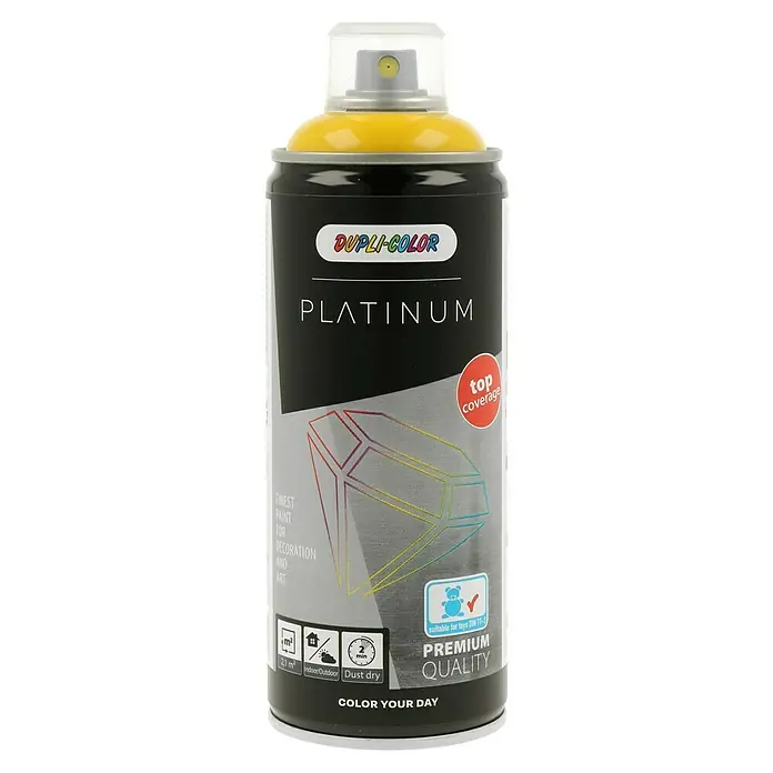 Dupli-Color Platinum Sprühlack - Verkehrsgelb, Glänzend, 400 ml - Dose Dupli-Color Platinum Sprühfarbe in Gelb. Hochwertige Sprühfarbe für Deko und Kunst, schnelltrocknend, Premium Qualität, geeignet für Spielzeug.