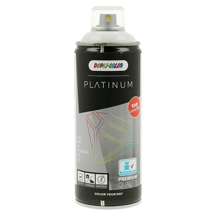 Dupli-Color Platinum Sprühlack RAL 9010 - Reinweiß, Glänzend, 400 ml - Dose Dupli-Color Platinum Sprühlack, ideal für Dekorations- und Kunstprojekte, bietet erstklassige Deckkraft und Premium-Qualität für vielfältige Anwendungen.
