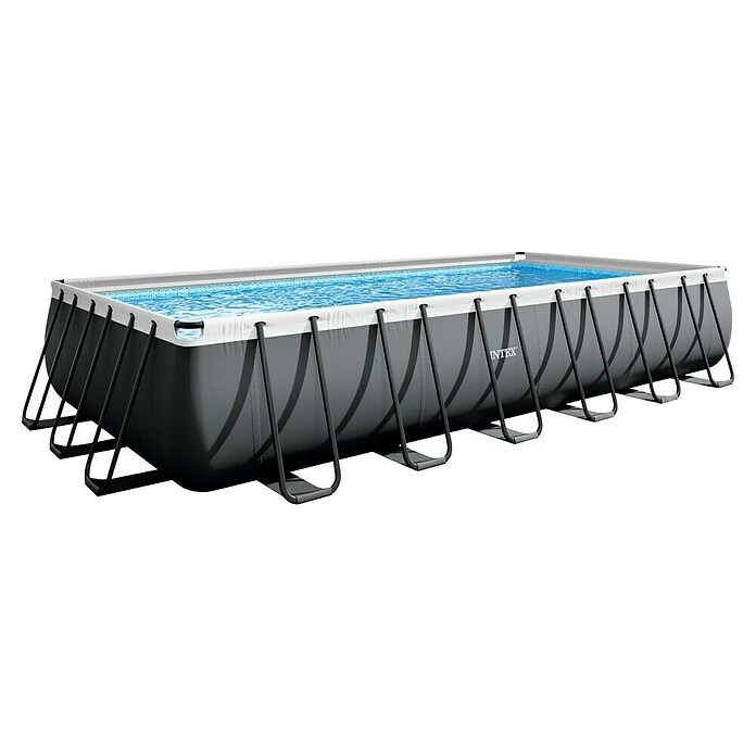 Intex Frame-Pool Ultra Quadra XTR (L x B x H: 732 x 366 x 132 cm, Dunkelgrau, 31 800 l, Krystal Clear Sandfilteranlage & Salzwassersystem QX2100) | BAUHAUS