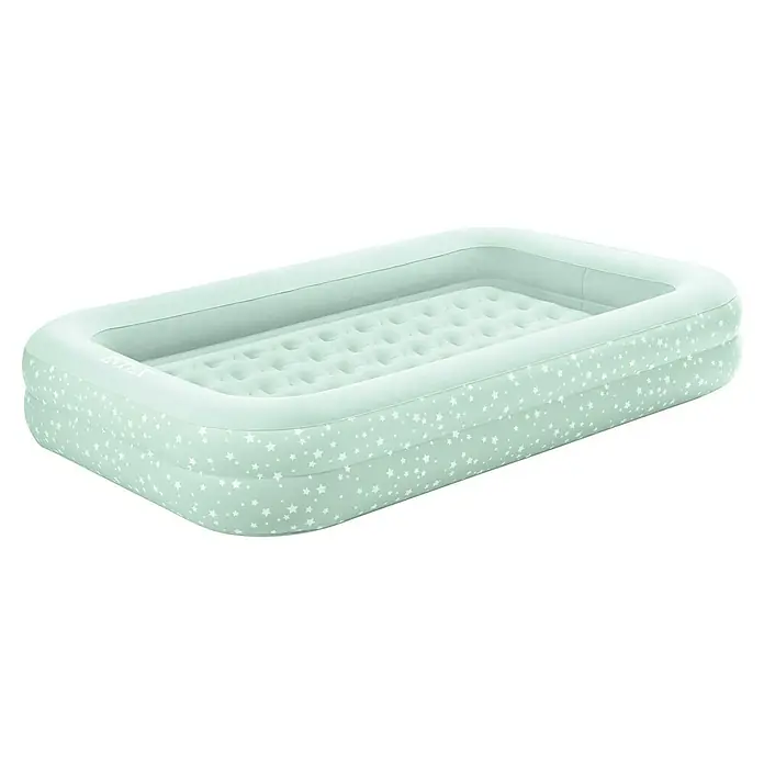 Intex Luftbett Reisebett für Kinder - L x B x H: 168 x 107 x 25 cm, Hellblau, Sicherheitsventil - Ein mintgrünes Intex Planschbecken mit Sternenmuster, ideal für Kinder zum Abkühlen und Spielen im Sommer.