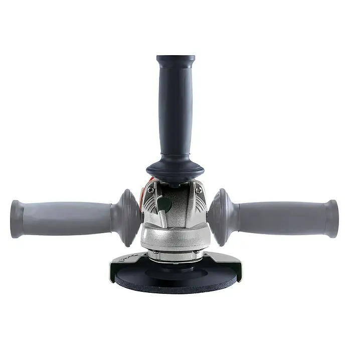 Einhell Expert Elektro-Winkelschleifer TE-AG 230/2000 - 2.000 W, 230 mm, Leerlaufdrehzahl: 6.500 U/min - Nahaufnahme einer Winkelschleifmaschine mit vertikalem Griff und seitlichen Griffen, die professionelle Leistung und Vielseitigkeit bietet.