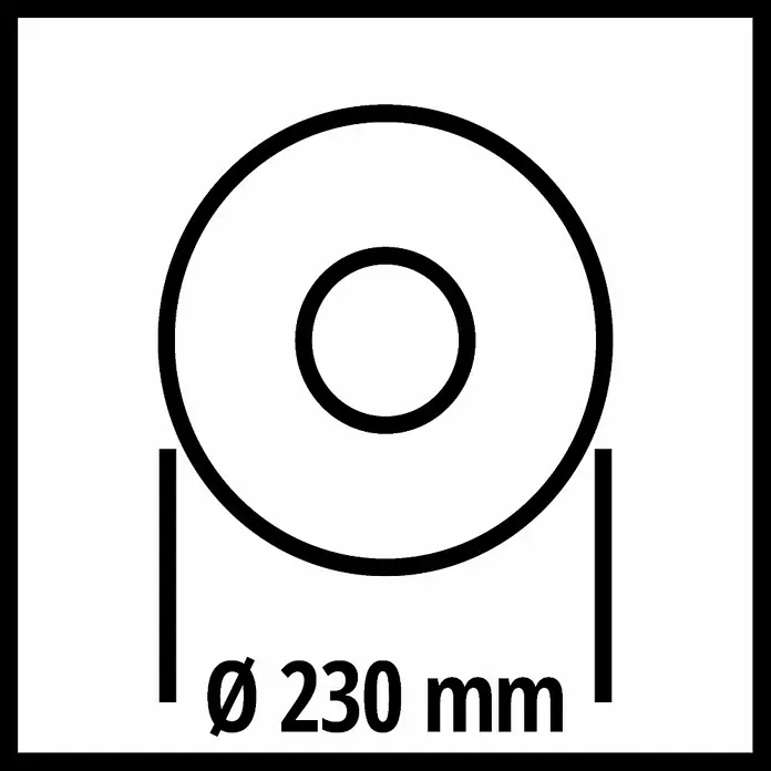 Einhell Expert Elektro-Winkelschleifer TE-AG 230/2000 - 2.000 W, 230 mm, Leerlaufdrehzahl: 6.500 U/min - Bild eines Kreises mit der Angabe Ø 230 mm, das die Produktabmessung für einen Bohrer oder ähnliches Werkzeug darstellt.