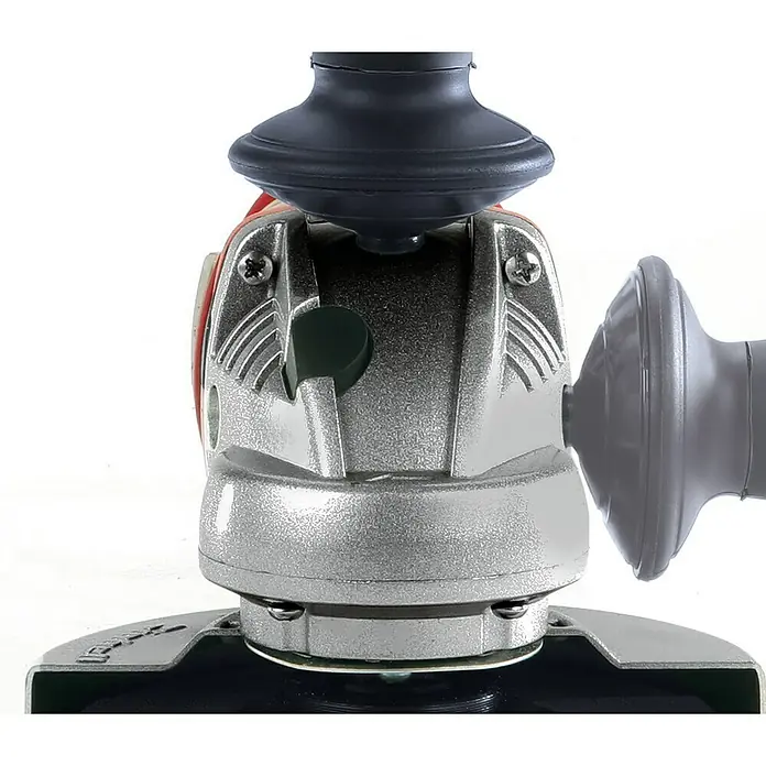 Einhell Expert Elektro-Winkelschleifer TE-AG 230/2000 - 2.000 W, 230 mm, Leerlaufdrehzahl: 6.500 U/min - Nahaufnahme eines Winkelschleifers mit Details wie Schalter und Griff. Ideal für Handwerker und Heimwerkerprojekte.