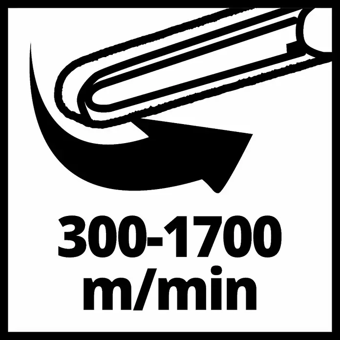 Einhell Expert Elektro-Bandschleifmaschine TC-BF 500 E - 500 W - Das Bild zeigt ein Produktsymbol mit Geschwindigkeitsangabe 300-1700 m/min und angedeuteter Bewegung.